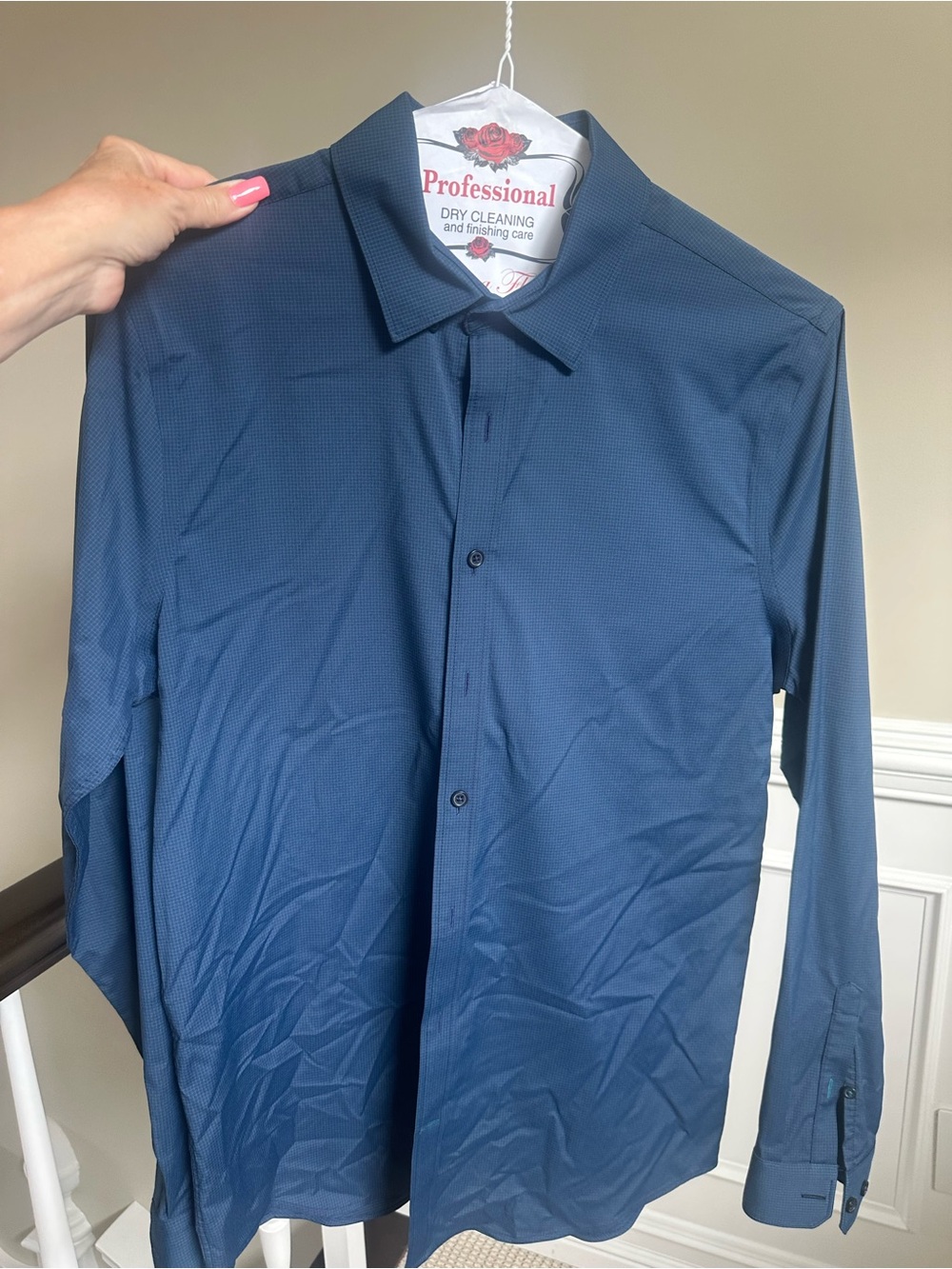 Express Slim Performance Men's Dress Shirt in Teal-Blue Microcheck